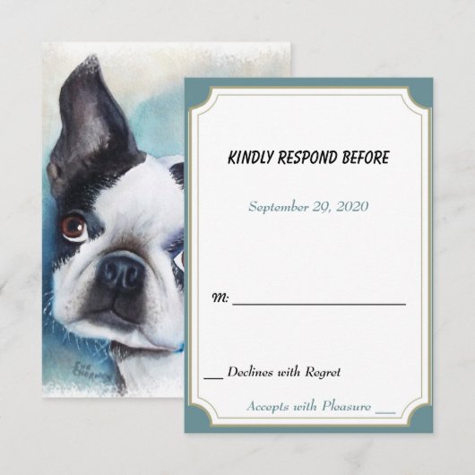 12 Boston Terrier RSVP draaien Kaartje (Voorkant / Achterkant)