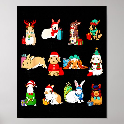 12 Bunny Of Christmas Bunny Rabbit Christmas Xmas  Poster (Voorkant)