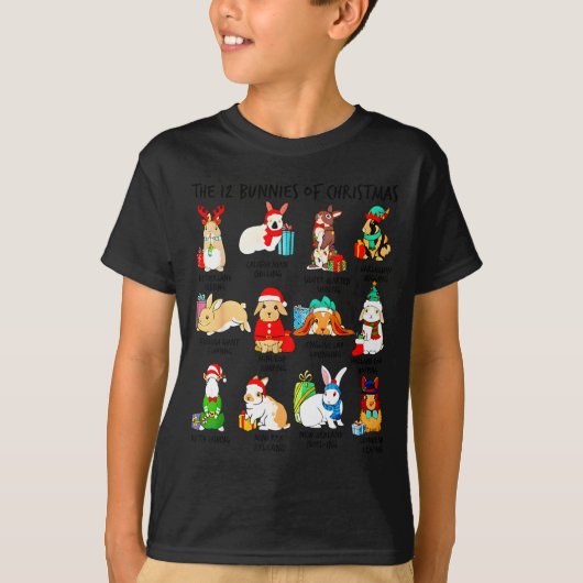 12 Bunny Of Christmas Bunny Rabbit Christmas Xmas T-shirt (Voorkant)