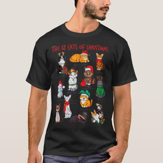 12 Cats Of Christmas Funny Holiday Xmas Cat Lover  T-shirt (Voorkant)
