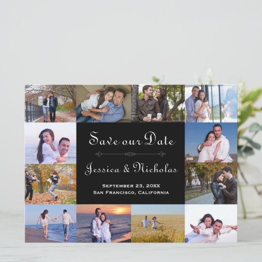 12 Collage Black-foto's - 6x8 Opslaan als datum Save The Date (Staand voorkant)