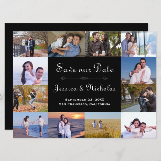 12 Collage Black-foto's - 6x8 Opslaan als datum Save The Date (Voorkant / Achterkant)