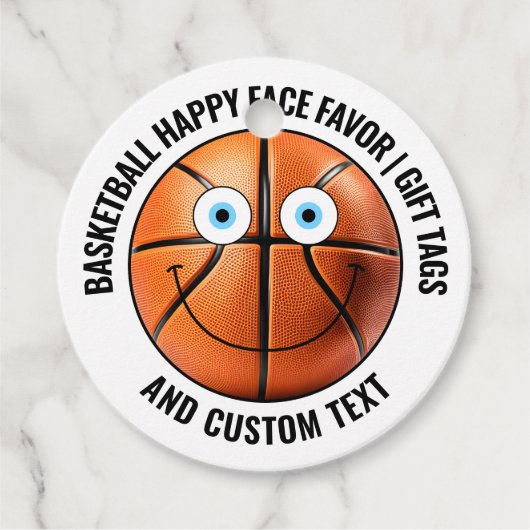 12 Custom Basketbal BLAUWE OGEN Happy Face Gift Bedankjes Labels (Voorkant)