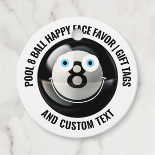 12 Custom Pool 8 Ball BLUE EYES Happy Face Gift Bedankjes Labels