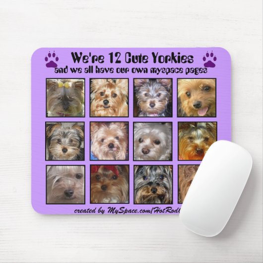 12 CUTE YORKIES - Mousepad Gepersonaliseerd Muismat (Met muis)