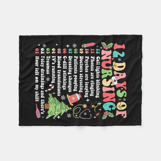 12 Dag van het Verpleegziekenhuis Kerstverpleegkun Fleece Deken (Voorkant (Horizontaal))