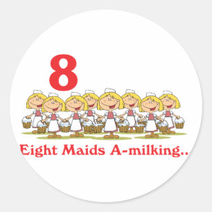 12 dagen acht dienstmeisjes aan het melken ronde sticker