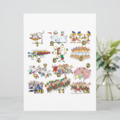 12 dagen cartoon kerstliedje feestdagenkaart (Staand voorkant)