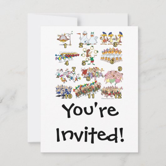 12 dagen cartoon kerstliedje kaart (Voorkant)