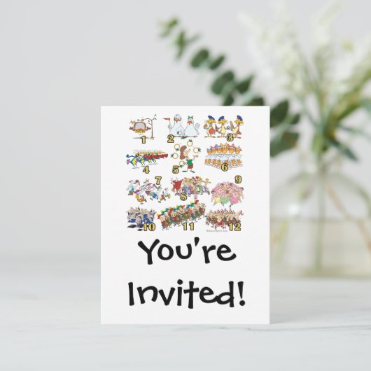 12 dagen cartoon kerstliedje kaart (Staand voorkant)