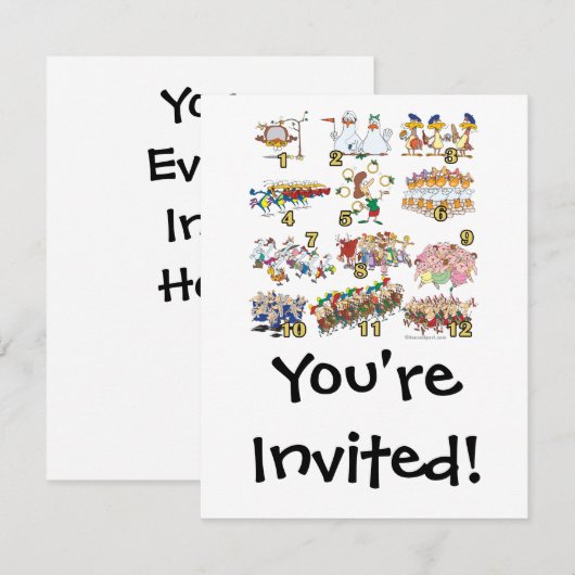 12 dagen cartoon kerstliedje kaart (Voorkant / Achterkant)