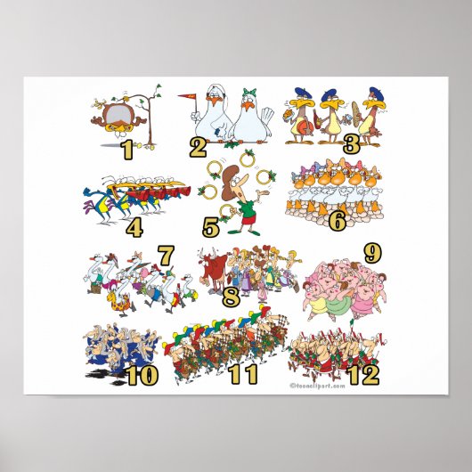 12 dagen cartoon kerstliedje poster (Voorkant)