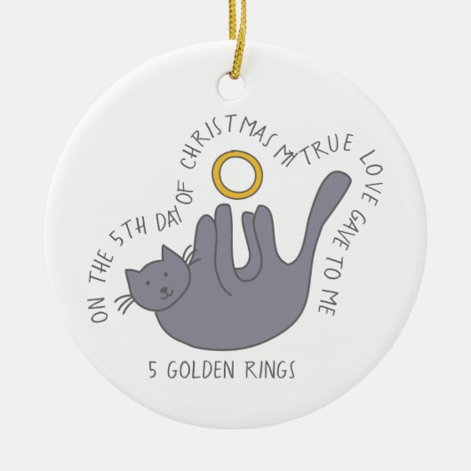 12 dagen catmas 5 Golden Rings Cat Foto Keramisch Ornament (Voorkant)