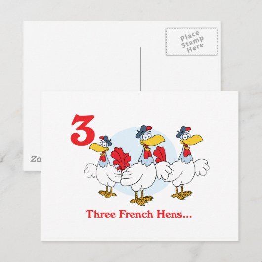 12 dagen drie franse kippen briefkaart (Voorkant / Achterkant)