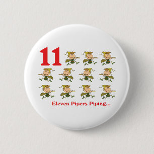 12 dagen elf pijpers die fluiten ronde button 5,7 cm