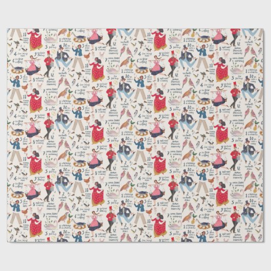 12 dagen kerst ecru cadeaupapier (Vlak)