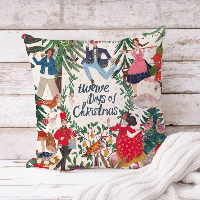 12 dagen kerst ecru kussen (Twelve days of Christmas vintage retro children kids home decor.
)