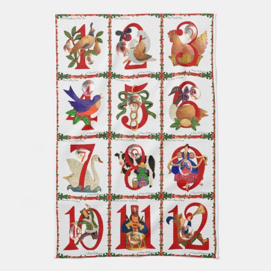 12 dagen Kerst Kwiltprint Geschenken Theedoek (Verticaal)