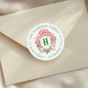 12 dagen kerst monogram wapenschild adres ronde sticker