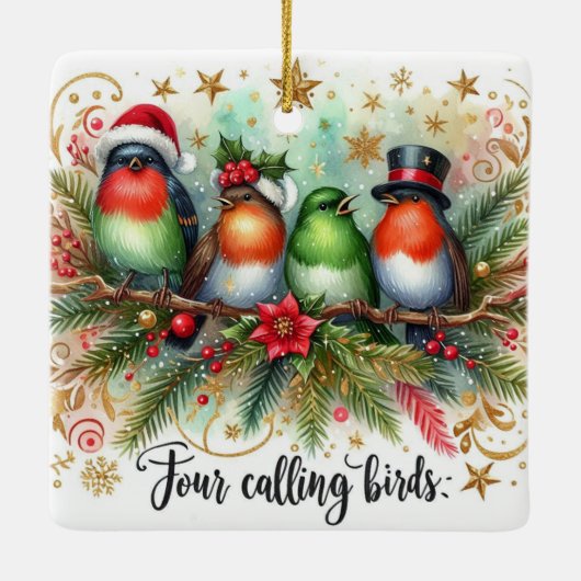 12 dagen Kerst Vier roepende vogels Keramisch Ornament (Achterkant)
