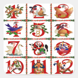 12 dagen kerstcadeautjes afdrukken vierkante sticker