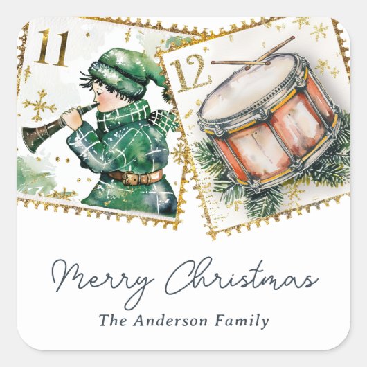 12 dagen kerstfeestdag vierkante sticker (Voorkant)