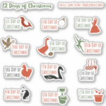 12 dagen kerstkaartjes voor de kerstkaartenboekjes sticker<br><div class="desc">Deze schattige kus van 12 dagen Kerst sticker zal je helpen het echte kerstseizoen bij te houden! De eerste dag van het Kerst sticker gaat op 25 dec. en de rest volgt daar uit. Deze traditionele Kerst stickers koppelen elke dag een cadeau aan die dag in het eeuwenoude kerstkarol "De...</div>