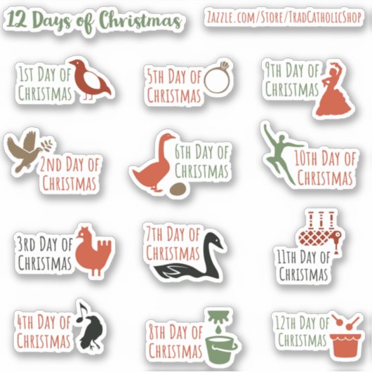12 dagen kerstkaartjes voor de kerstkaartenboekjes sticker (Voorkant)
