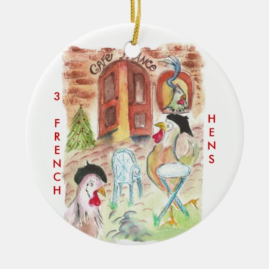 12 dagen Kerstmis 3 Franse hennen Keramisch Ornament (Voorkant)
