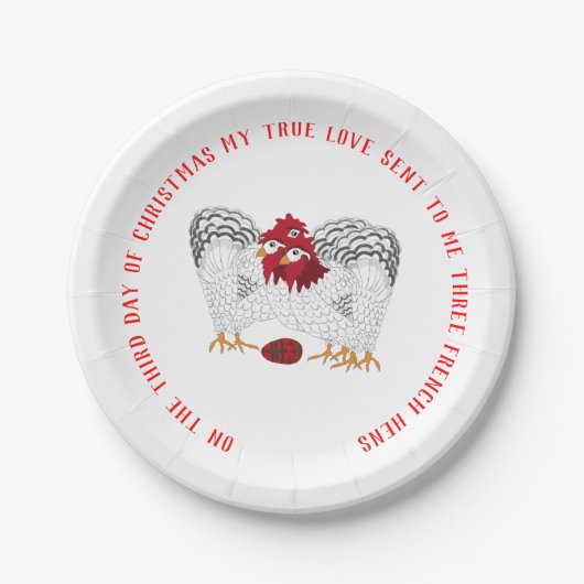 12 dagen Kerstmis 3 Franse hennen Papieren Bordje (Voorkant)