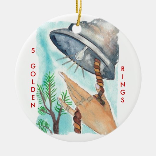 12 dagen kerstmis 5 gouden ringen keramisch ornament (Voorkant)