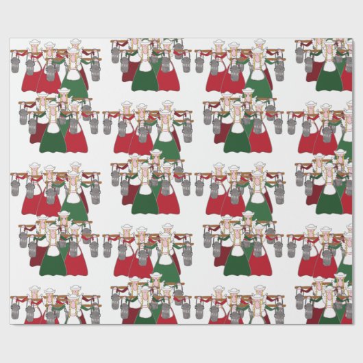 12 dagen Kerstmis 8 dienstmeisjes Cadeaupapier (Vlak)