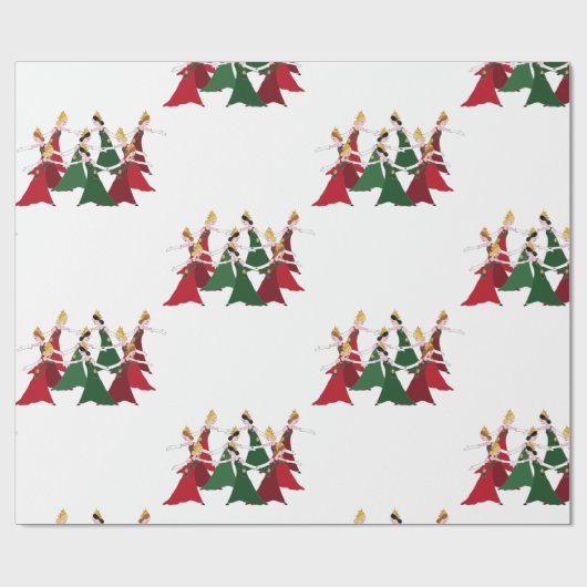 12 dagen kerstmis 9 dames dansen cadeaupapier (Vlak)