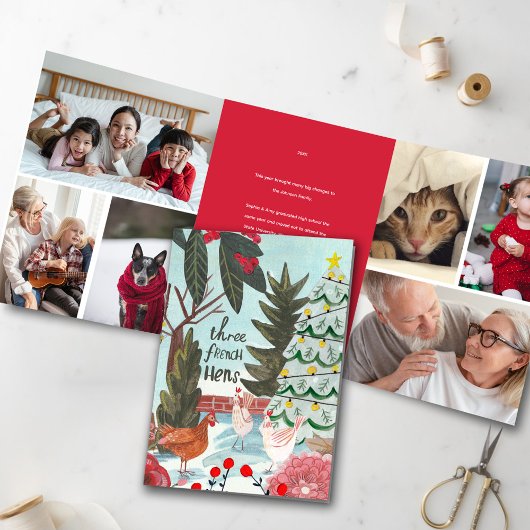 12 dagen Kerstmis Drie Franse hennen Foto Vakantie Drieluik Uitnodiging