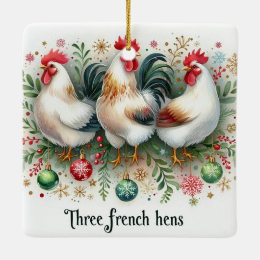 12 dagen Kerstmis Drie Franse kippen Keramisch Ornament (Achterkant)