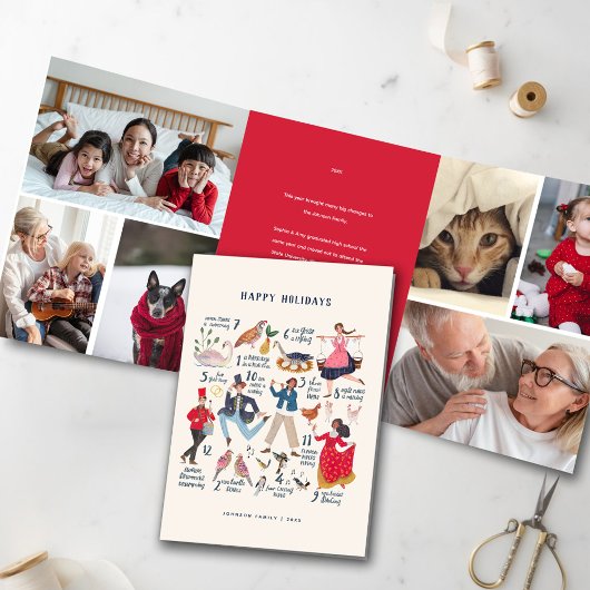 12 dagen Kerstmis Rode Klassieke Fotovakantie Drieluik Uitnodiging