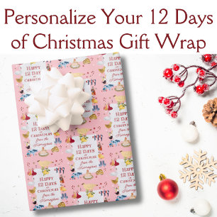 12 dagen Kerstmis Roze Personalized Inpakpapier Vel