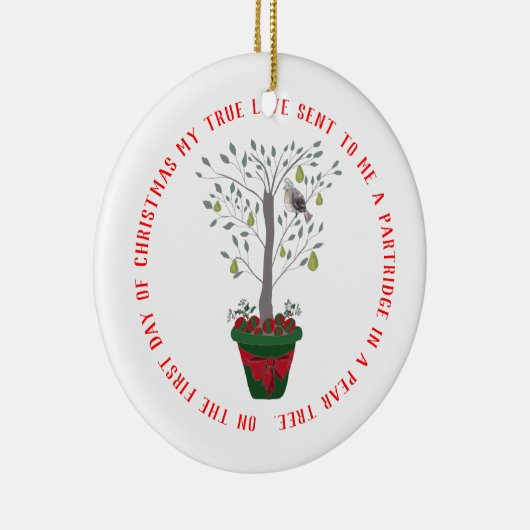 12 dagen kerstpatrijs in een perenboom keramisch ornament (Rechts)