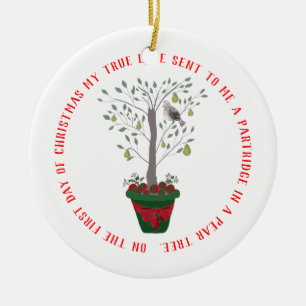 12 dagen kerstpatrijs in een perenboom keramisch ornament