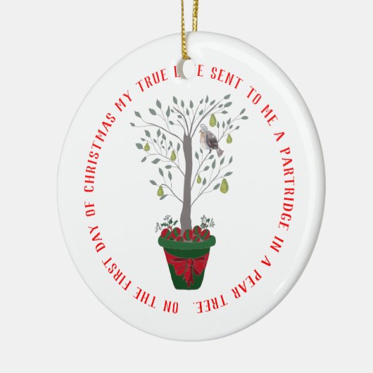 12 dagen kerstpatrijs in een perenboom keramisch ornament (Links)