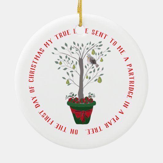 12 dagen kerstpatrijs in een perenboom keramisch ornament (Achterkant)