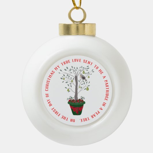 12 dagen kerstpatrijs in een perenboom keramische bal ornament (Voorkant)