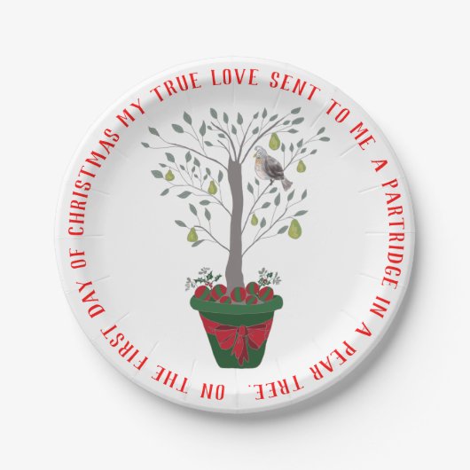 12 dagen kerstpatrijs in een perenboom papieren bordje (Voorkant)