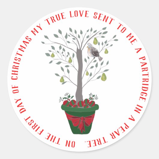 12 dagen kerstpatrijs in een perenboom ronde sticker (Voorkant)