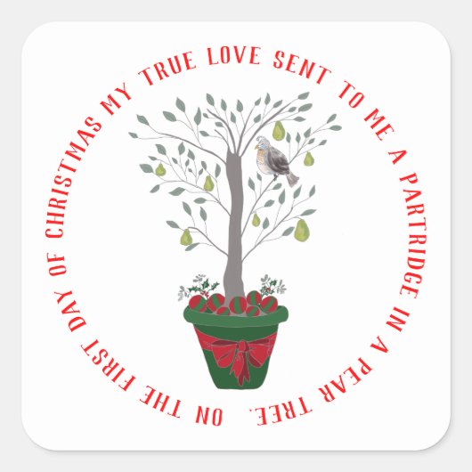 12 dagen kerstpatrijs in een perenboom vierkante sticker (Voorkant)