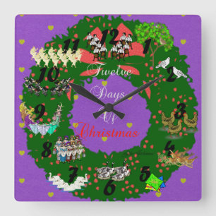 12 dagen kerstvakantiethema vierkante klok