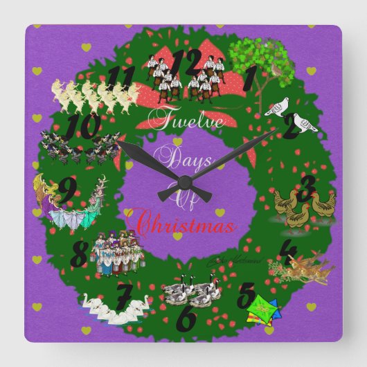 12 dagen kerstvakantiethema vierkante klok (Voorkant)