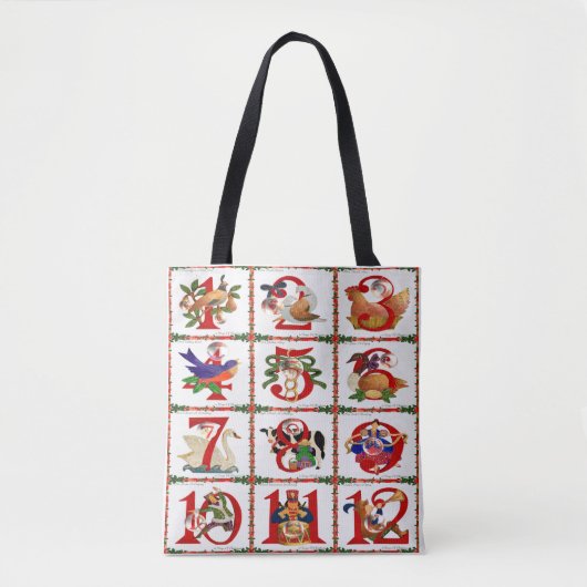 12 dagen kerstvierkant afdrukken tote bag (Voorkant)