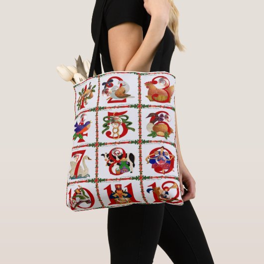 12 dagen kerstvierkant afdrukken tote bag (Dichtbij)