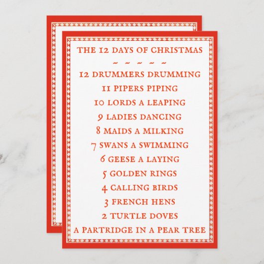 12 DAGEN LYRICS 5x7 Flat Kaart II (Voorkant / Achterkant)